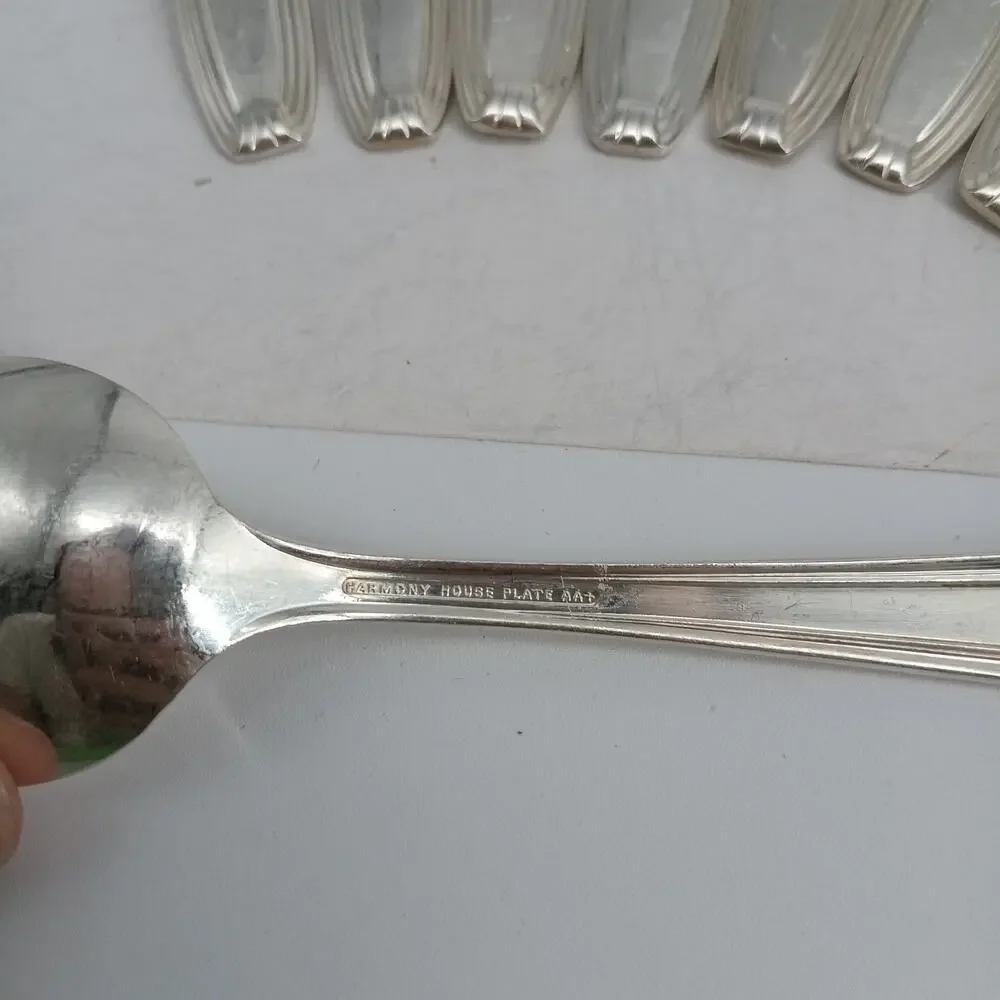 8X Tbsp Harmony House by Wallace Serenade Silverplate Flatware Table Spoons Vtg